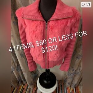 Pink Leather and Rabbit Fur sweater Jacket lg